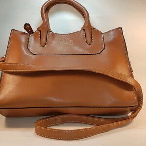 London Fog Brown Leather Bag with crossbody strap
